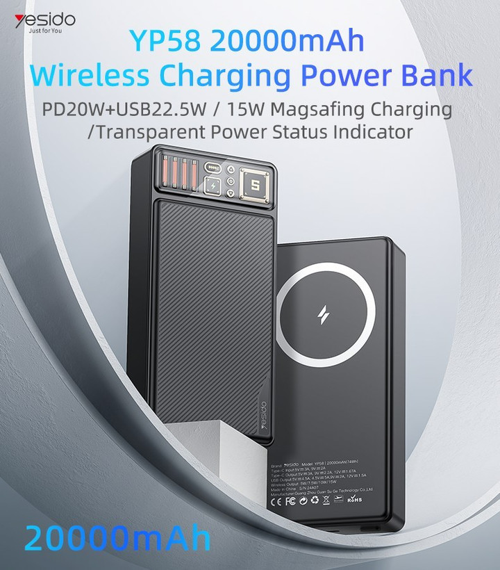 پاور بانک بی سیم فست شارژ 20000 یسیدو Yesido YP58 PD 22.5W