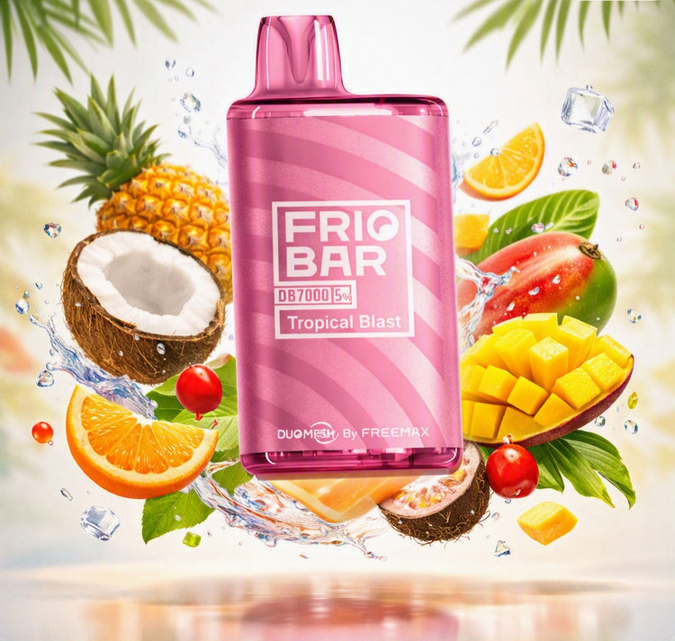 ویپ یک بار مصرف ۷۰۰۰ پاف از برند فریو بار شارژی با طمع میوه های استوایی- friobar vape 7000puffs Tropical fruits