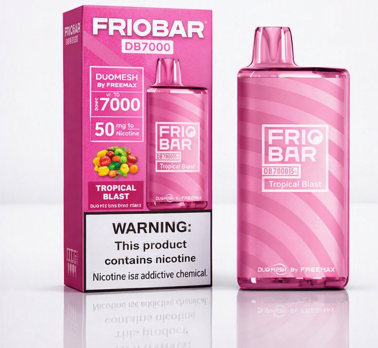ویپ یک بار مصرف ۷۰۰۰ پاف از برند فریو بار شارژی با طمع میوه های استوایی- friobar vape 7000puffs Tropical fruits